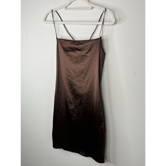 H&M Divided Brown Satin Mini Dress Women’s Medium Sleeveless Slip Party Outfit - Picture 4 of 12